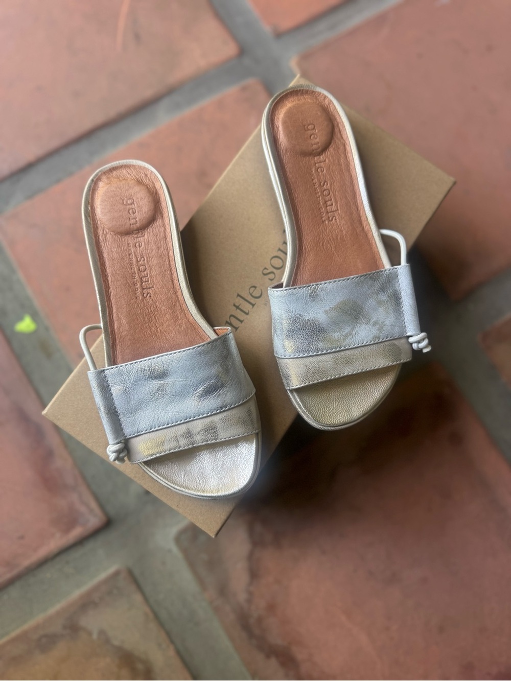 gentle souls Metallic Silver Leather Slide Mules
